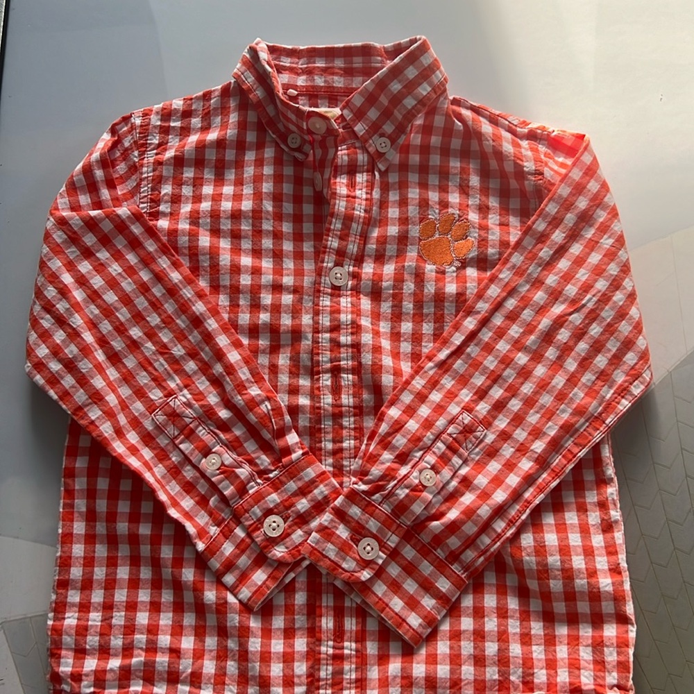 Clemson Orange and White Toddler Boys Long Sleeve Button Down Shirt - Size 3T